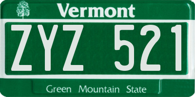 VT license plate ZYZ521