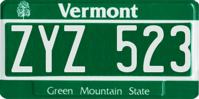 VT license plate ZYZ523
