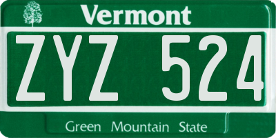 VT license plate ZYZ524