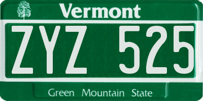 VT license plate ZYZ525