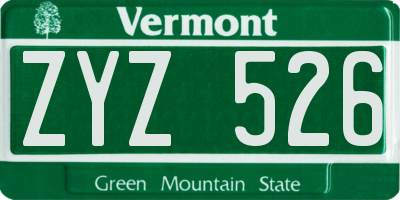 VT license plate ZYZ526
