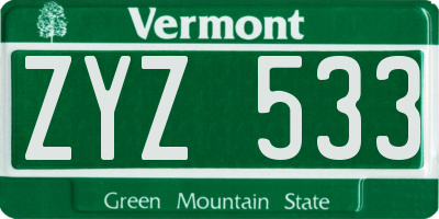 VT license plate ZYZ533