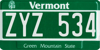 VT license plate ZYZ534