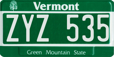 VT license plate ZYZ535