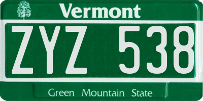 VT license plate ZYZ538