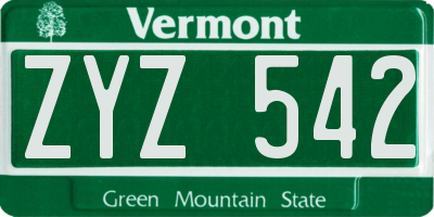VT license plate ZYZ542