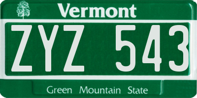 VT license plate ZYZ543