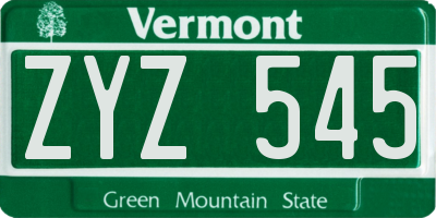 VT license plate ZYZ545