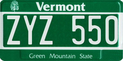 VT license plate ZYZ550