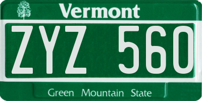 VT license plate ZYZ560