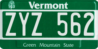 VT license plate ZYZ562