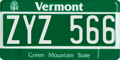 VT license plate ZYZ566