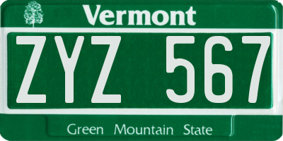 VT license plate ZYZ567