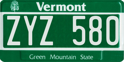 VT license plate ZYZ580