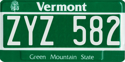 VT license plate ZYZ582
