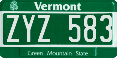 VT license plate ZYZ583