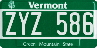 VT license plate ZYZ586