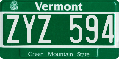 VT license plate ZYZ594