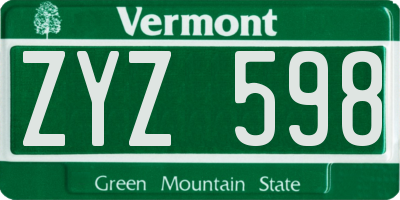 VT license plate ZYZ598