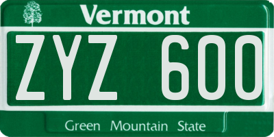 VT license plate ZYZ600