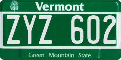 VT license plate ZYZ602