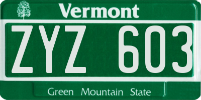 VT license plate ZYZ603