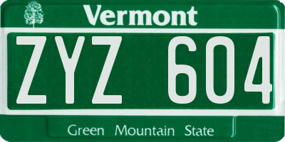 VT license plate ZYZ604
