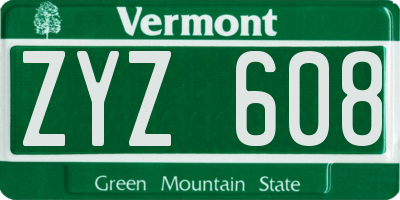 VT license plate ZYZ608