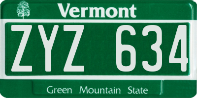 VT license plate ZYZ634