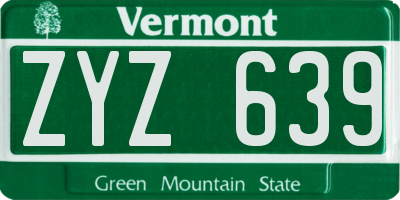VT license plate ZYZ639