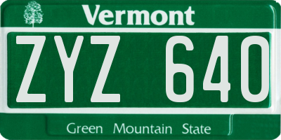 VT license plate ZYZ640