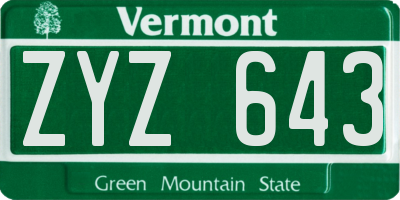 VT license plate ZYZ643