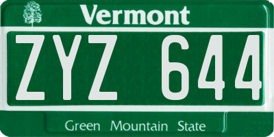 VT license plate ZYZ644
