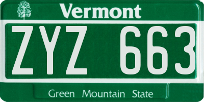VT license plate ZYZ663
