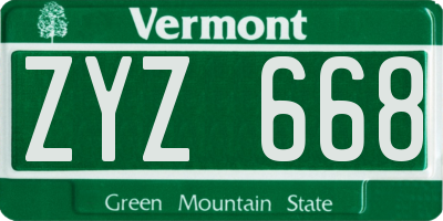 VT license plate ZYZ668