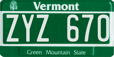 VT license plate ZYZ670
