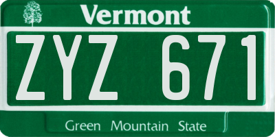 VT license plate ZYZ671
