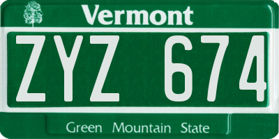VT license plate ZYZ674