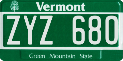 VT license plate ZYZ680