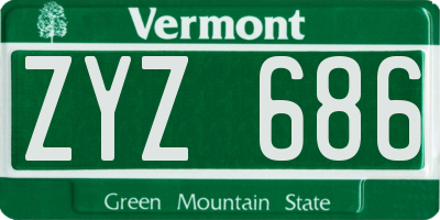 VT license plate ZYZ686