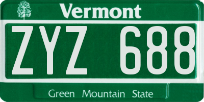 VT license plate ZYZ688