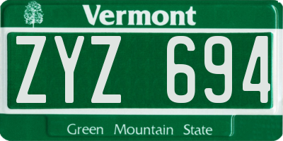 VT license plate ZYZ694