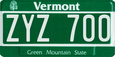 VT license plate ZYZ700