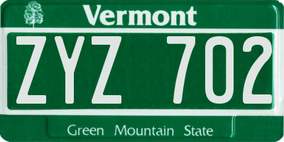 VT license plate ZYZ702