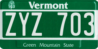 VT license plate ZYZ703