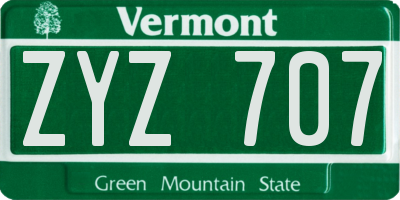 VT license plate ZYZ707