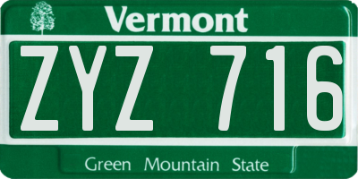 VT license plate ZYZ716