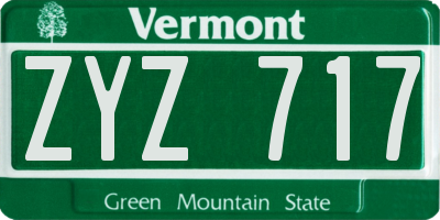 VT license plate ZYZ717