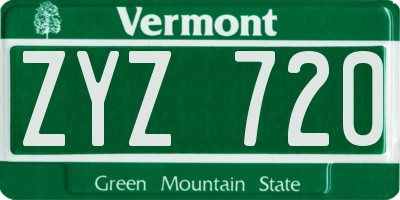 VT license plate ZYZ720