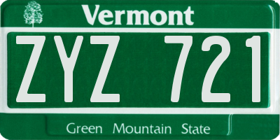 VT license plate ZYZ721